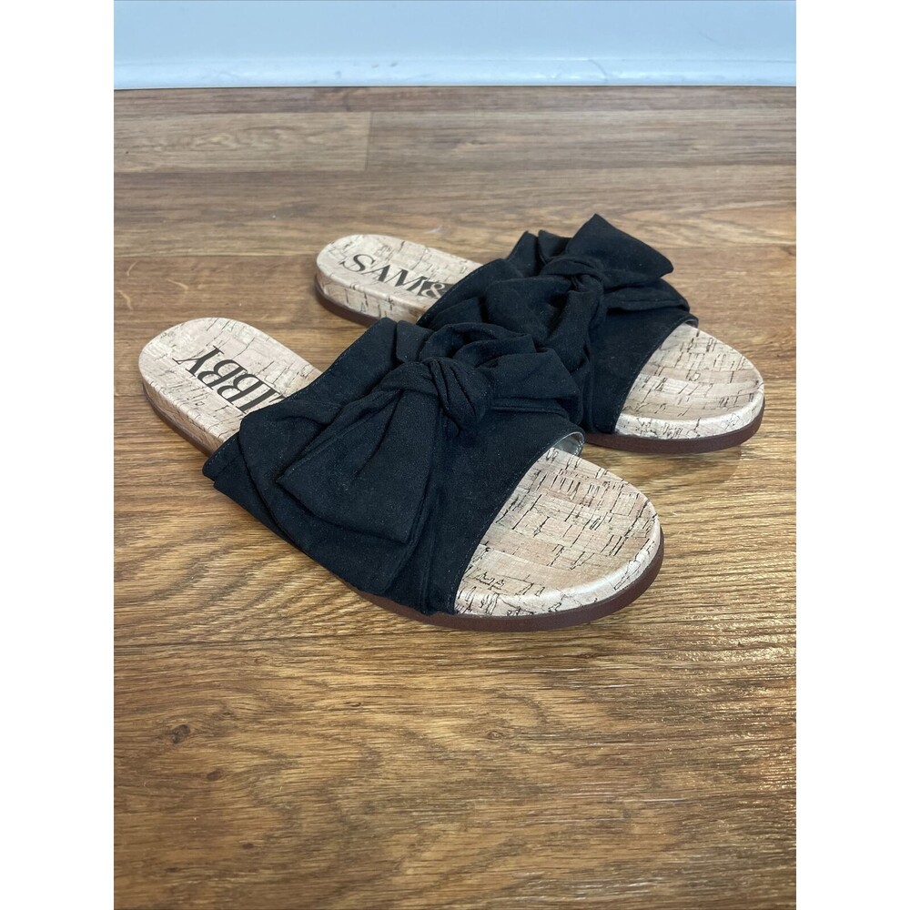 Sam & Libby Black Velvet Bow Cork Slide Sandals